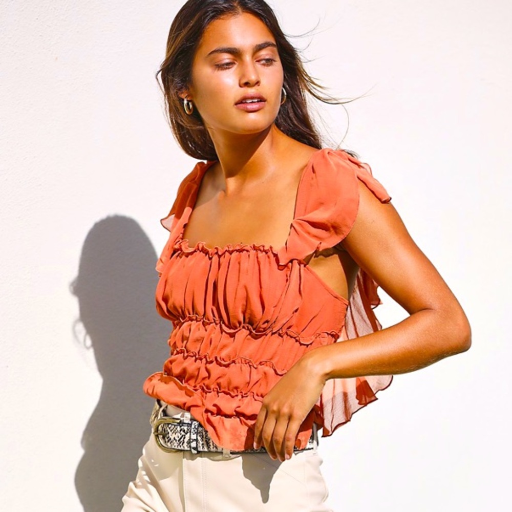 Burnt Orange Free People Ruffle Bodysuit